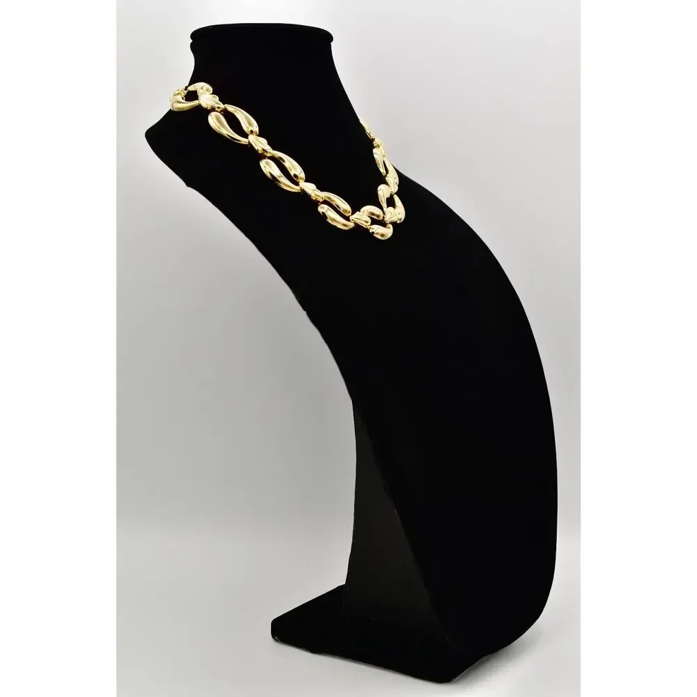Vintage Collar Necklace Gold Tone Metal Shiny Linked Chain Chunky 1980s BinA17